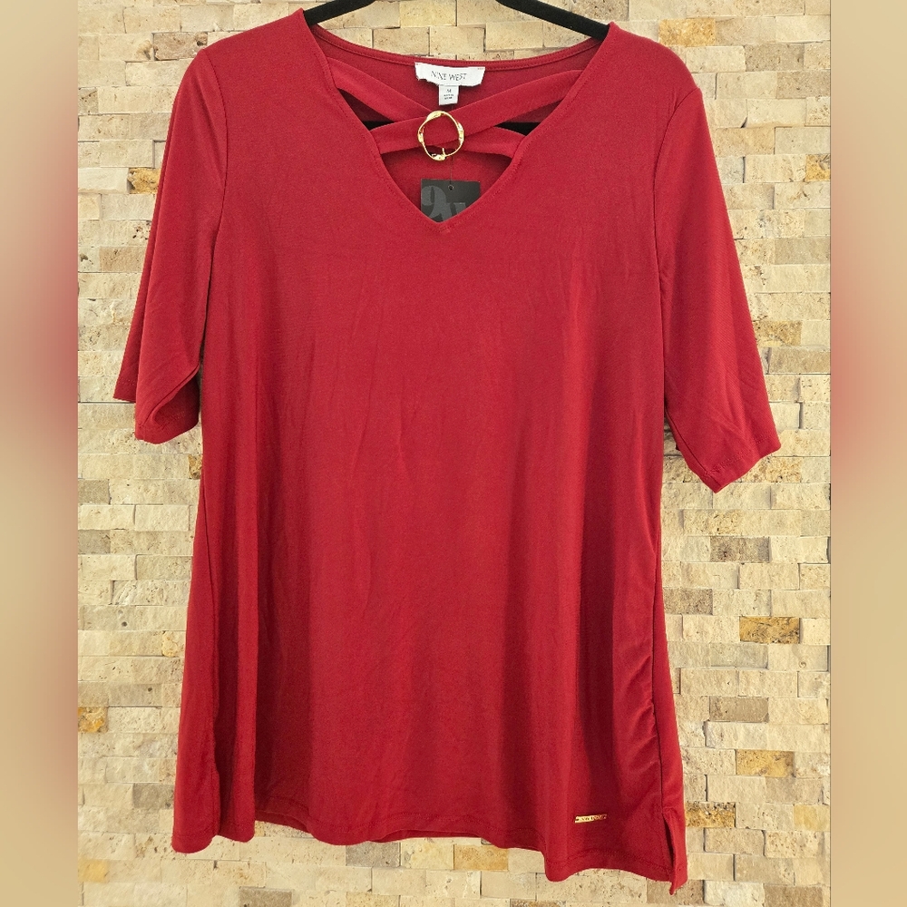 Nine West Red Cut Out Blouse, M